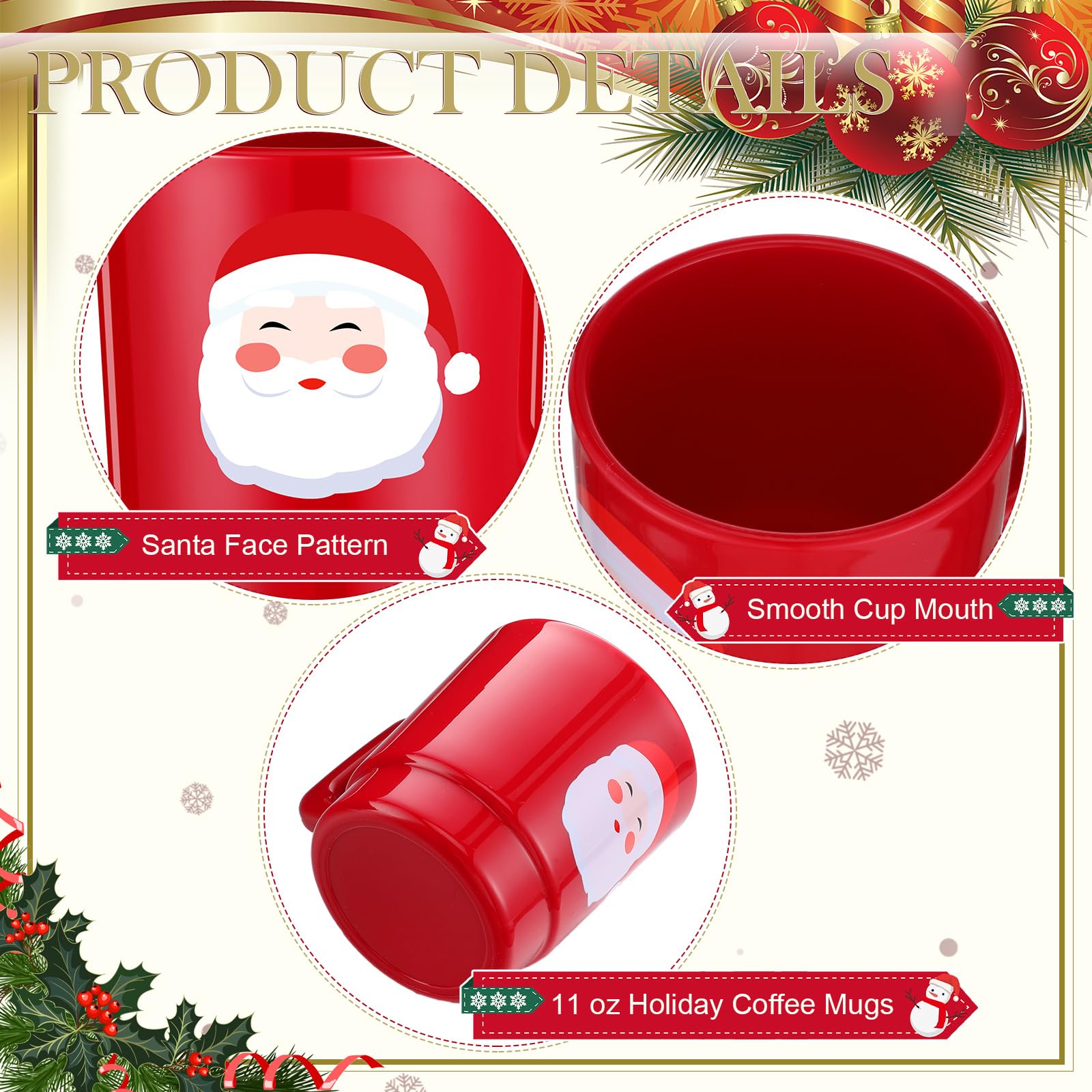 Sliner Lot de 24 tasses à café en plastique pour Noël, motif visage de Père Noël, 325 ml, cadeaux saisonniers pour Noël, décoration de fête, chocolat chaud