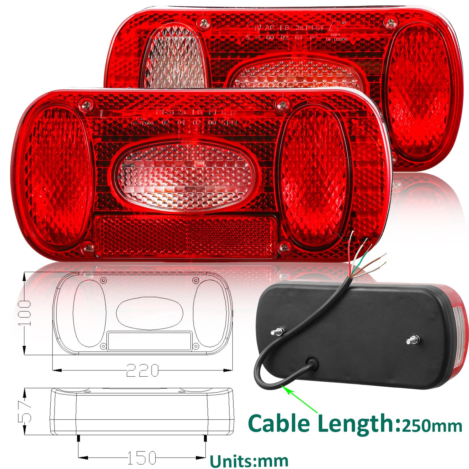 Kit Luci Posteriori per Rimorchio 12v,E4 7Funzioni 2pcs Alogene Fanale Posteriori Rimorchio, Fanali Posteriori 12v con Fendinebbia Luce di Retromarcia Impermeabile Caravan Lampa per Furgoni
