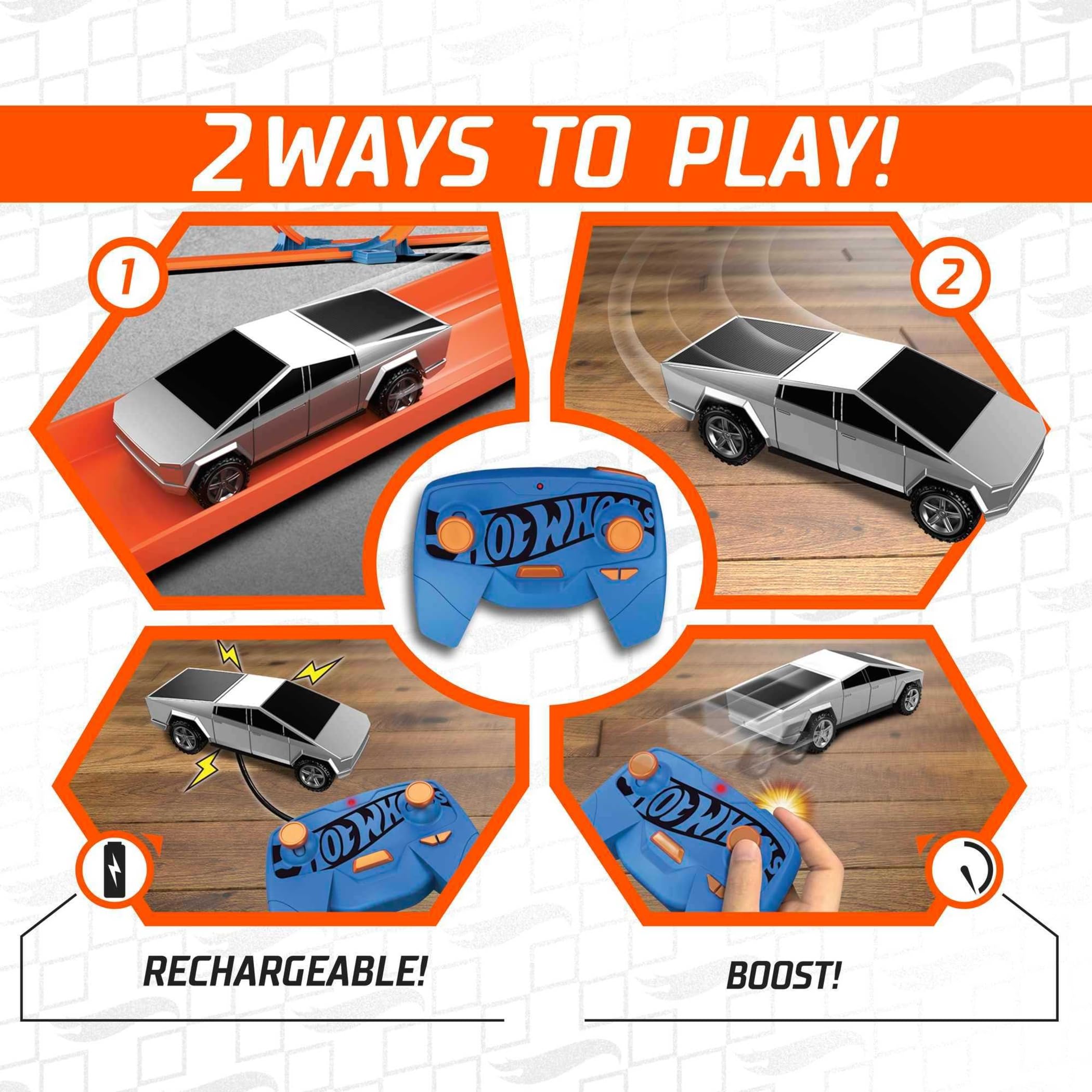 Hot Wheels RC Cybertruck 2台セット Amazon.com: Hot Wheels Toy Car RC, Remote-Control Tesla Cybertruck