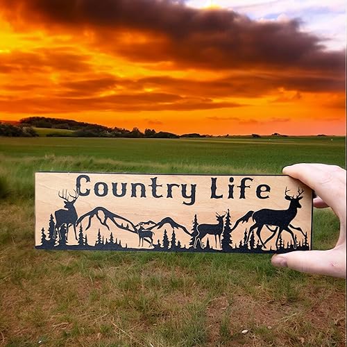 Miniatura 2 de Letrero - NEGRO - Vida en el campo Deer Mountain Scene - 4x12