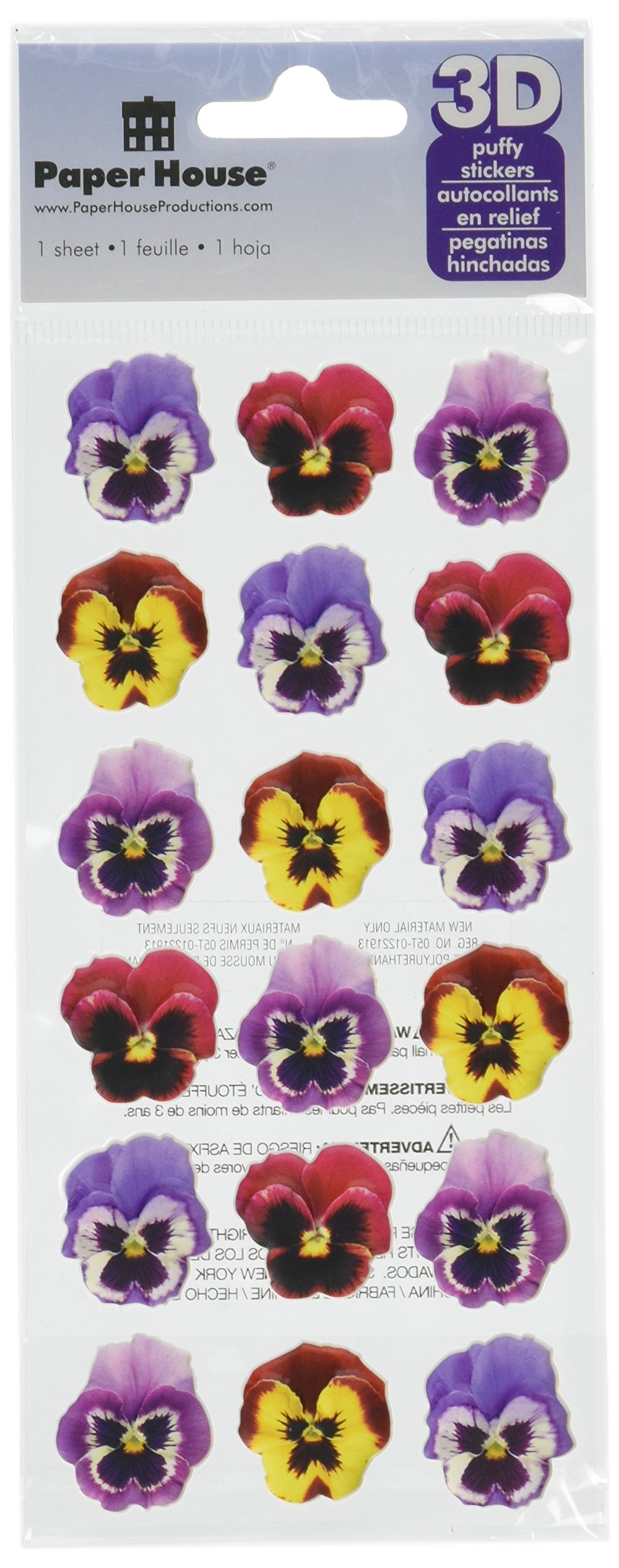 Paper House Productions STP-0058E Pansies Stickers, Puffy (3-Pack)
