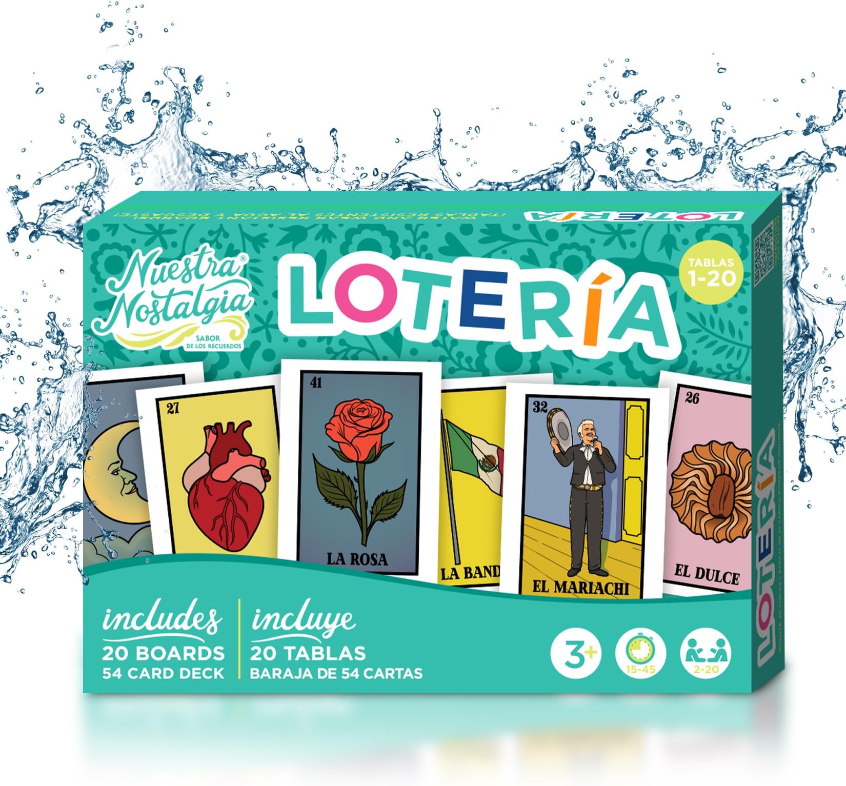 Jumbo Loteria Mexicana Game Set | 20 Large Waterproof Loteria Cards (8 inches x 12 inches) Mexican Bingo Loteria Game for 20 Players, Extra Large Durable Loteria Boards for Kids & Adults (Boards 1-20)