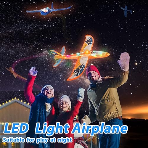 Miniatura 2 de Uniland Airplane Toy with Launcher (3 Pack), LED Foam Airplane Launcher Toy for Kids, 2 Flight Mode Airplanes Toys,Outdoor Toys for Boys Girls 6 7 8