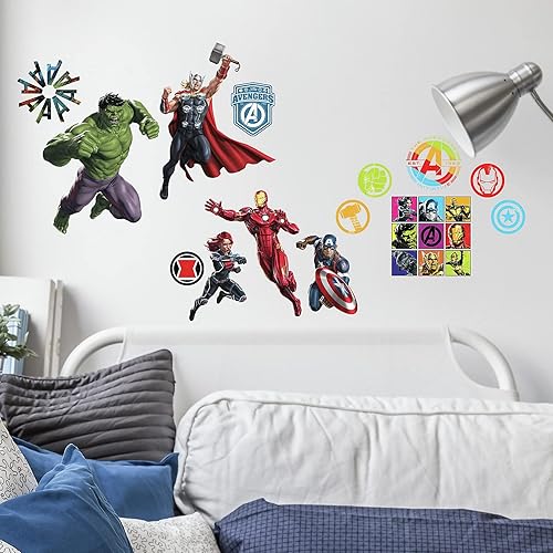 Miniatura 2 de RoomMates Marvel Classic Avengers - Calcomanías de pared para despegar y pegar, RMK4289SCS