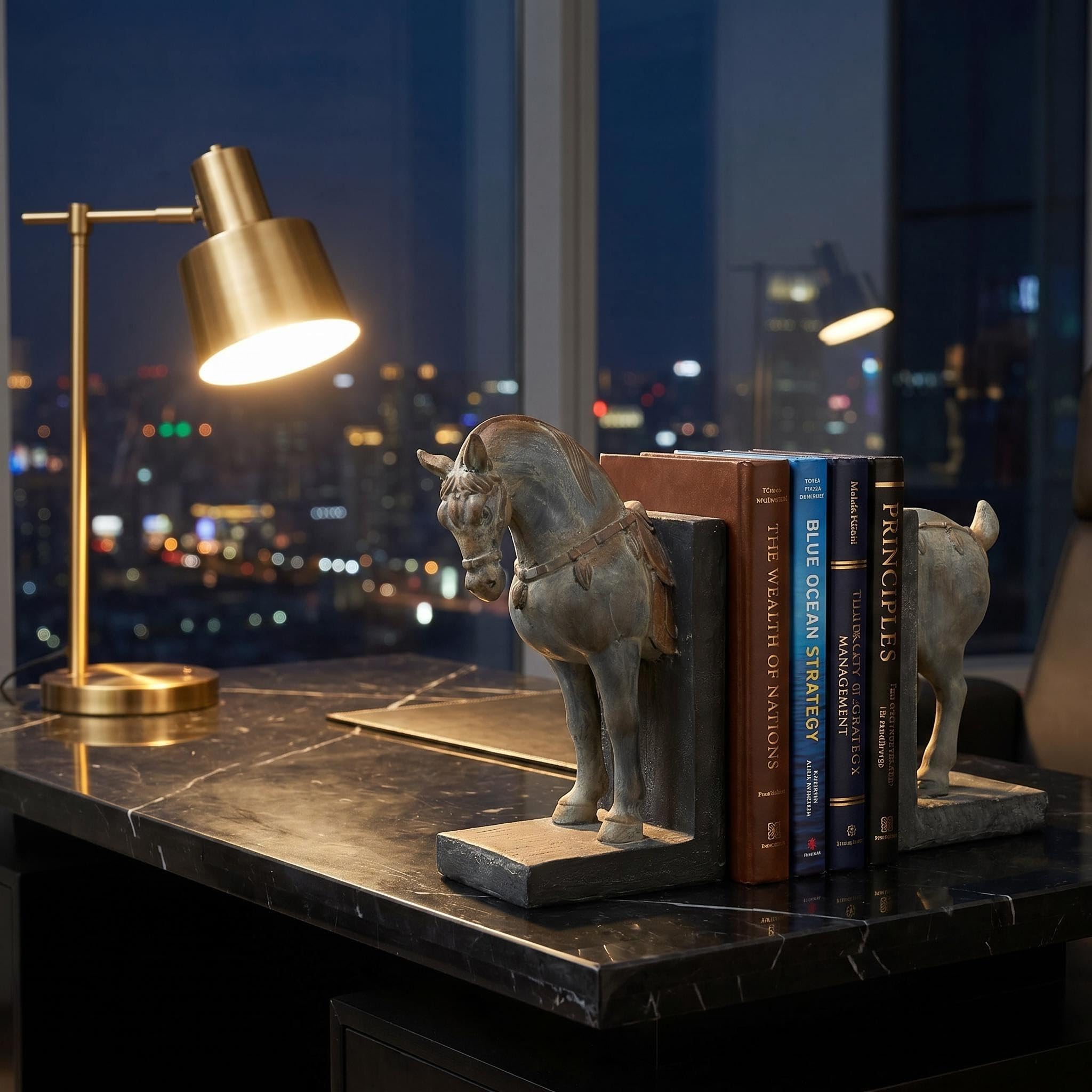 Tang Pferde-Buchstützen, rutschfeste Buchhalter, Vintage-Harzornamente für Büro, Wohnzimmer, Dekoration, einzigartiges Geschenk