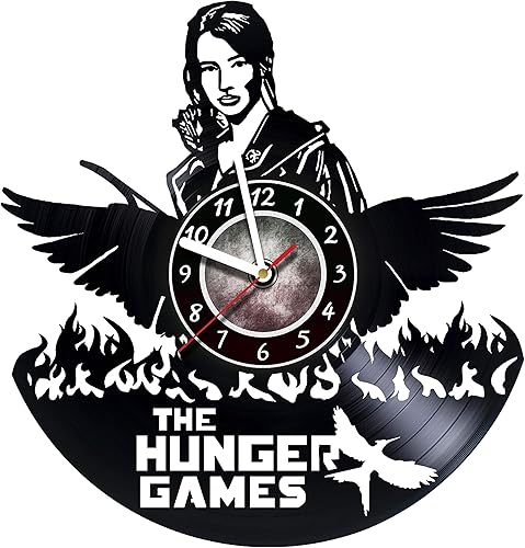 Reloj de pared de vinilo compatible con Los juegos del hambre, reloj de pared hecho de disco de vinilo, decoración original, diseño único, increíble