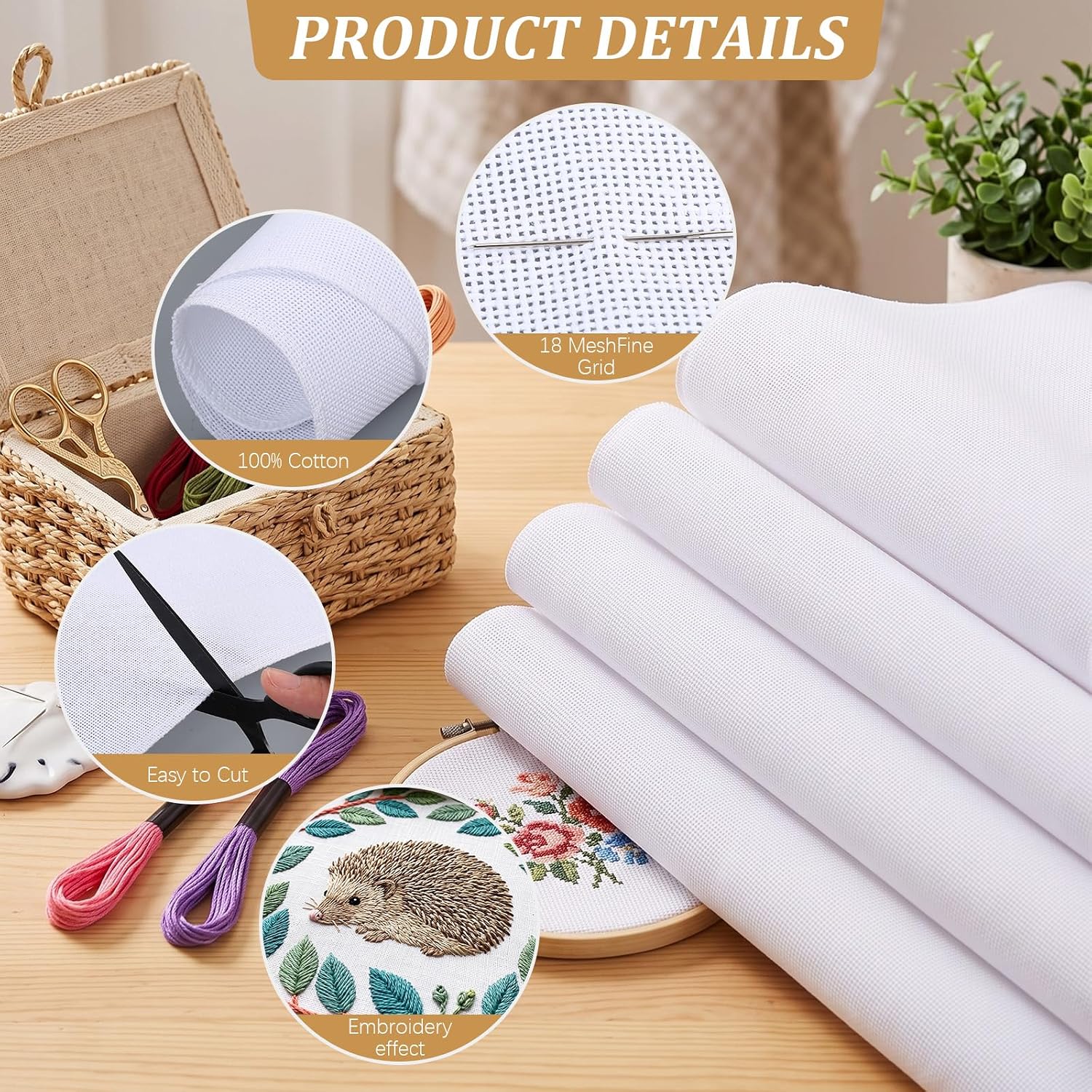 Zeyune 4 Pack 18 x 22 Inch 18 Mesh Needlepoint Canvas Kit, Large Embroidery