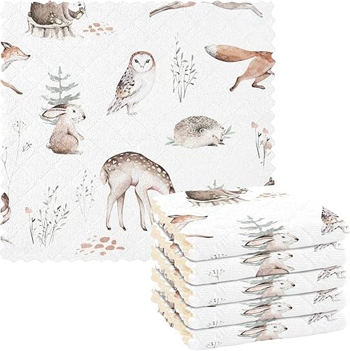 CaTaKu Woodland - Juego de 6 paños de cocina de animales, toallas de cocina, paños de limpieza reutilizables, trapos de cocina, toallas de mano para