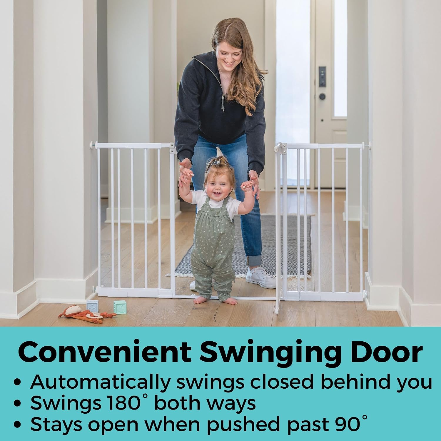 Toddleroo by North States - StepSafe Extra Wide Auto-Close Baby Gate: Pressure or Hardware Mount Metal Safety Gate with Swing Control - Adjustable 29-55 Inches Wide; 30 Inches Tall - White