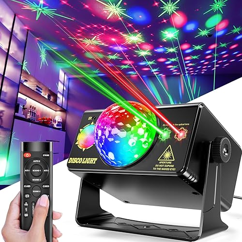 Luces de fiesta, bola de discoteca de DJ y luz LED estroboscópica con cable USB-C de 10 pies activado por sonido, control remoto, luces de discoteca