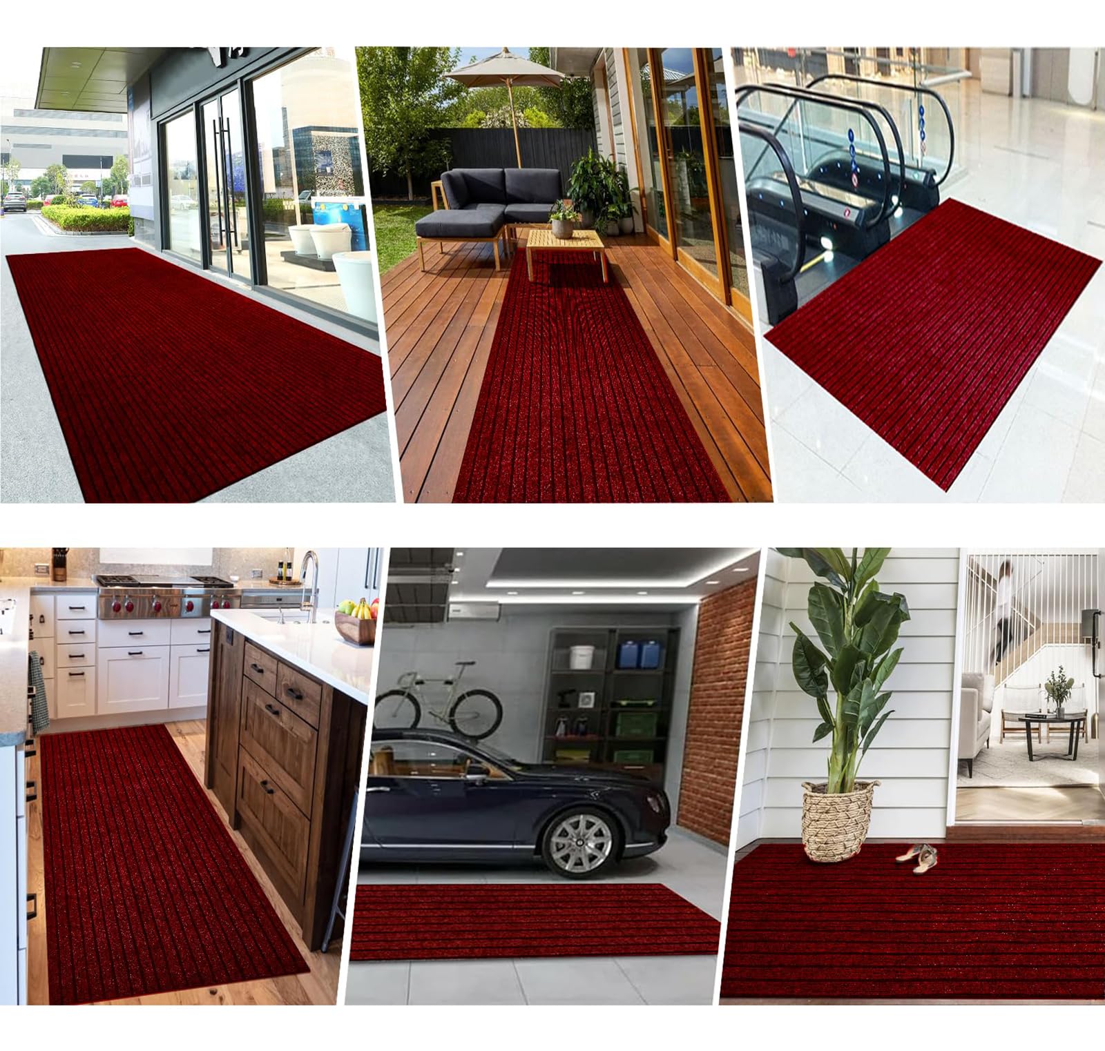 Tappetino Antiscivolo Zerbino Tagliabile per Scale Tappeto Ingresso Esterno Tappeto Asciugapassi Ingresso Interno Facile da Pulire Red,90x240cm