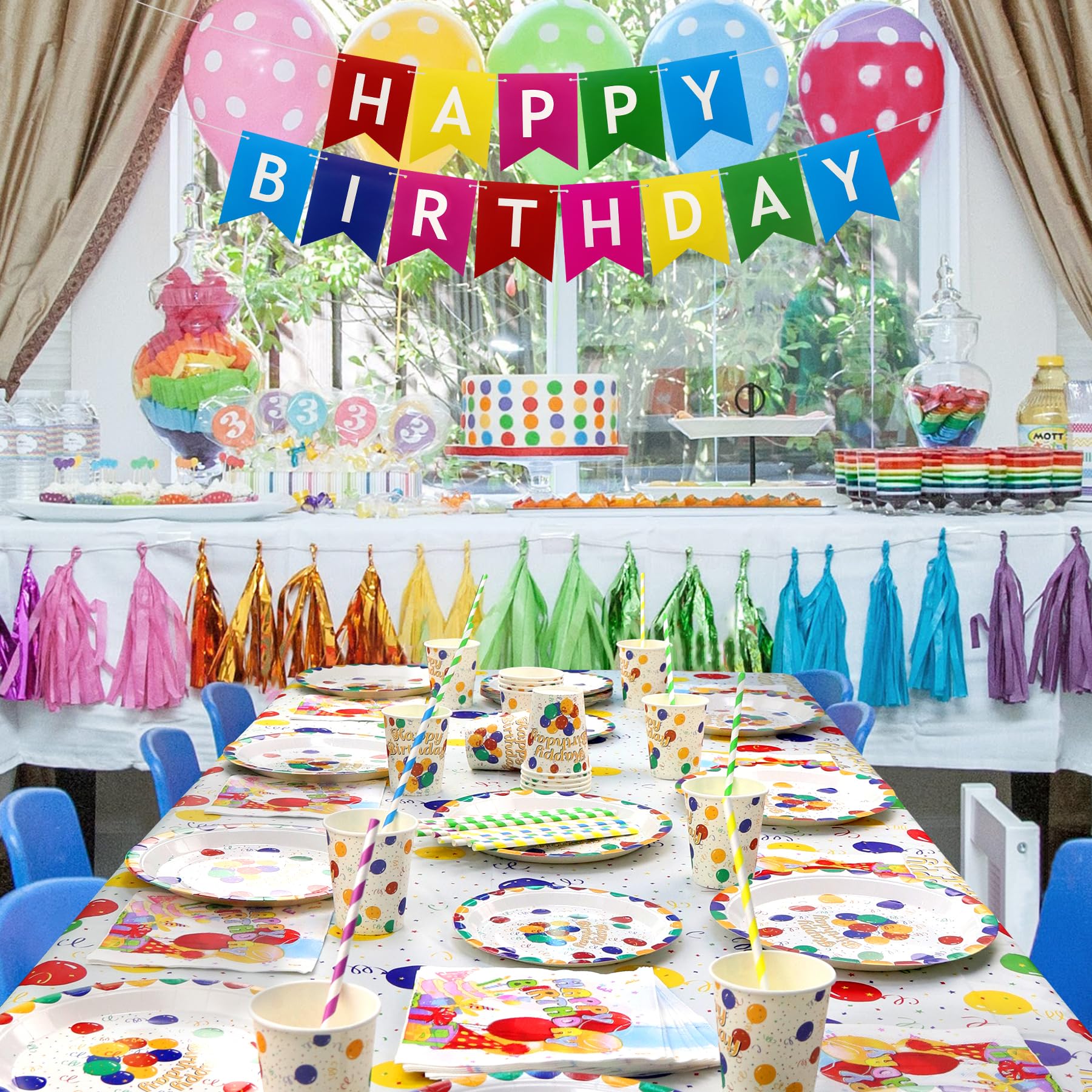 Vaisselle Jetable Arc-en-ciel – 20 Couverts (assiettes, Gobelets, Serviettes, Pailles, Nappe) | Pour Anniversaire, Pique-nique, Fête | Serviette 20 Personnes