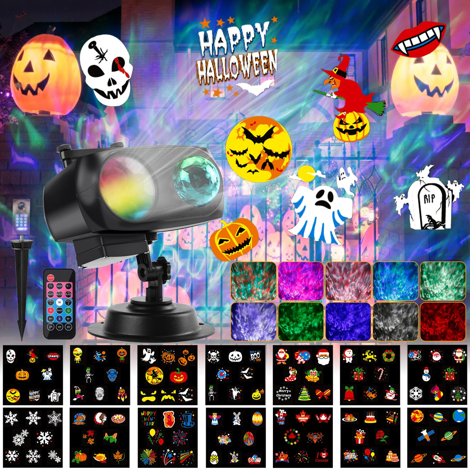 Halloween Christmas Projector Lights Outdoor, Brighter 14 HD Slides (3D Ocean Wave+Patterns)