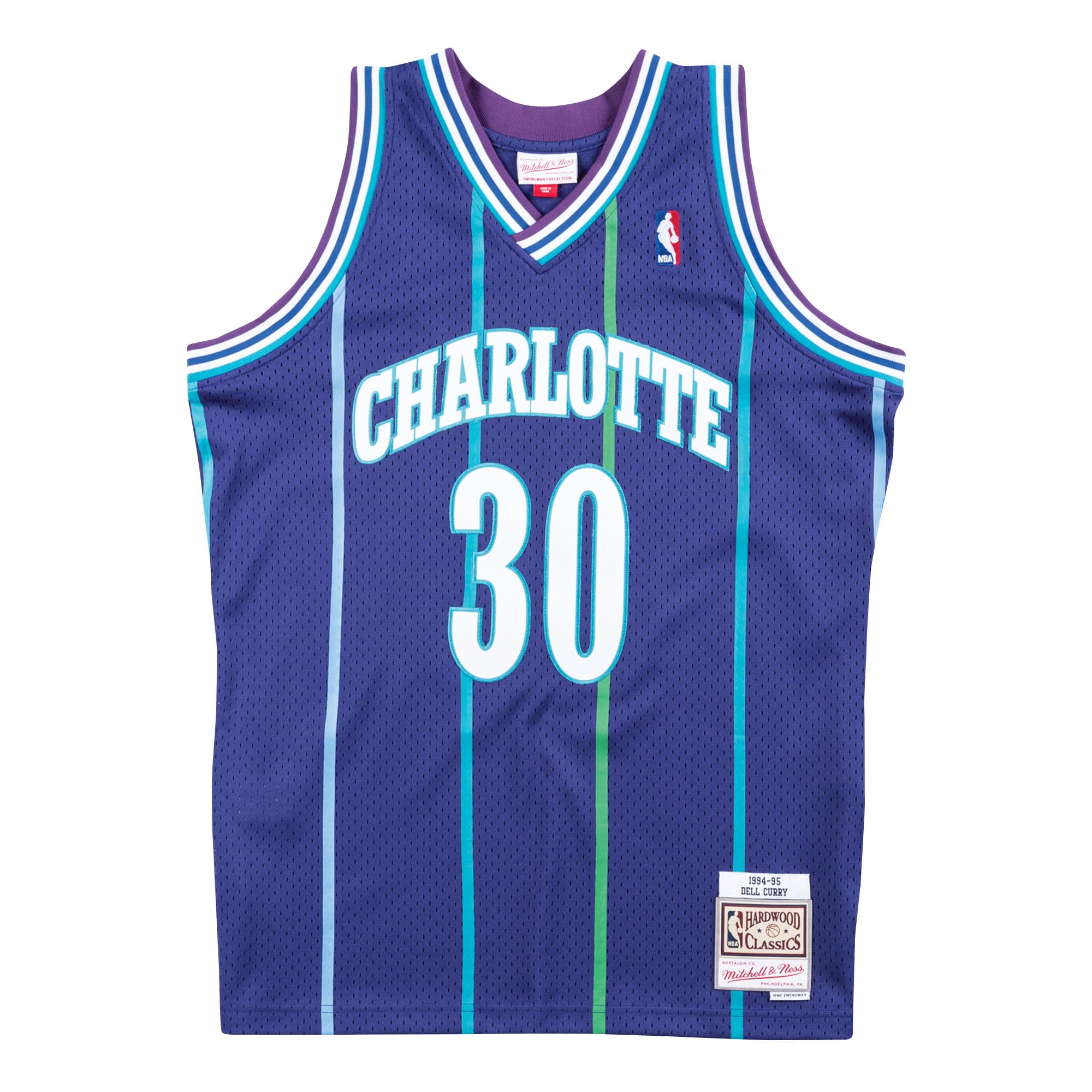 Mitchell & Ness NBA Hardwood Classics Charlotte Hornets - Dell Curry #30 - Uomo Swingman Jersey - Viola Turchese
