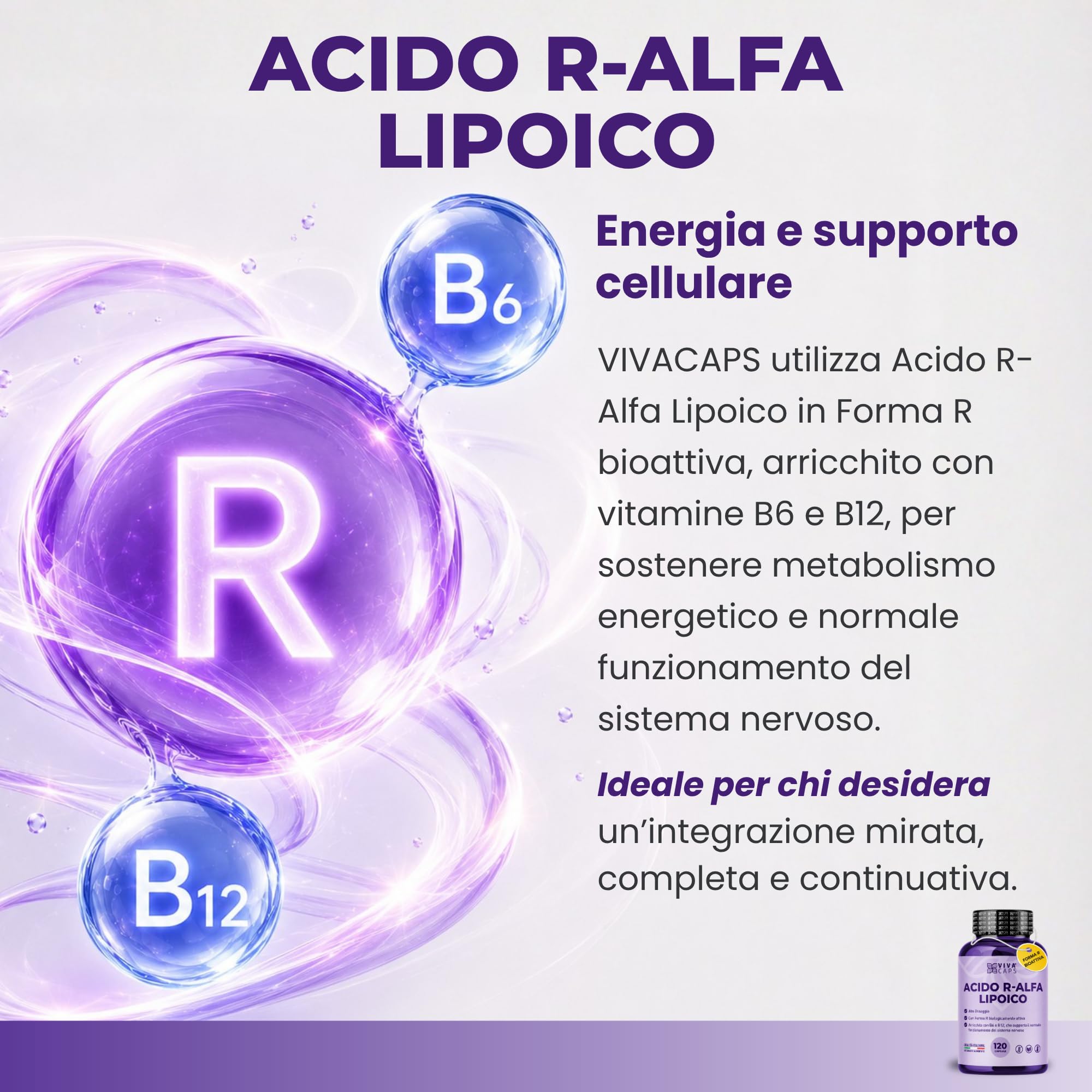 Acido r alfa lipoico alto dosaggio 650mg 120 cps 1 al giorno per 4 mesi, acido alfa lipoico con vitamina b6 e vitamina b12 - Made in Italy