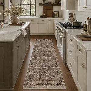 JOOJA 2'6"x8' Brown Vintage Boho Runner Rug Washable Non Slip Hallway Rug