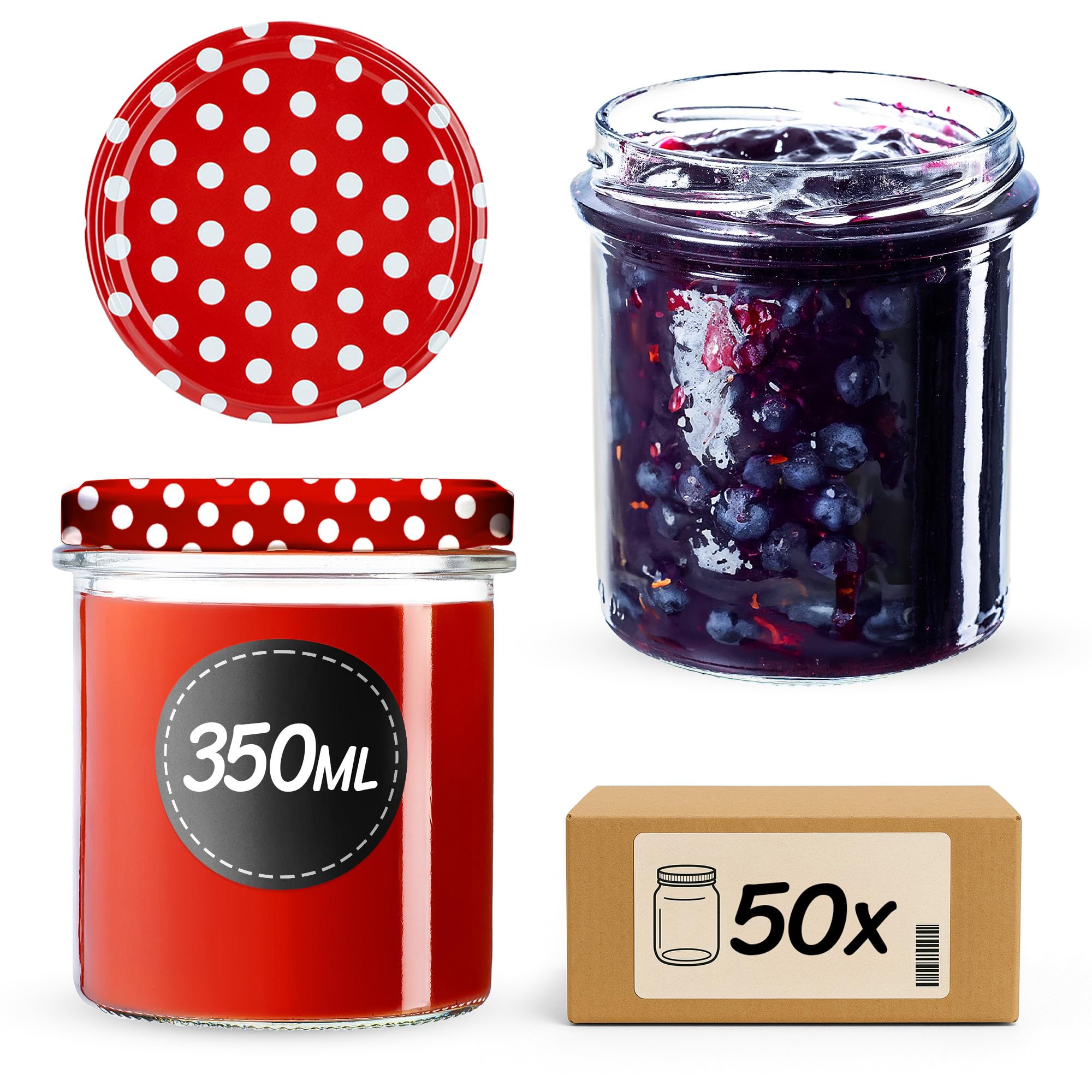 KADAX 50er Set Marmeladengläser 350ml TO82, Einmachgläser Vorratsgläser Mason Jar mit Schraubdeckel, Luftdichte Schraubgläser, Honig & Konfitüre