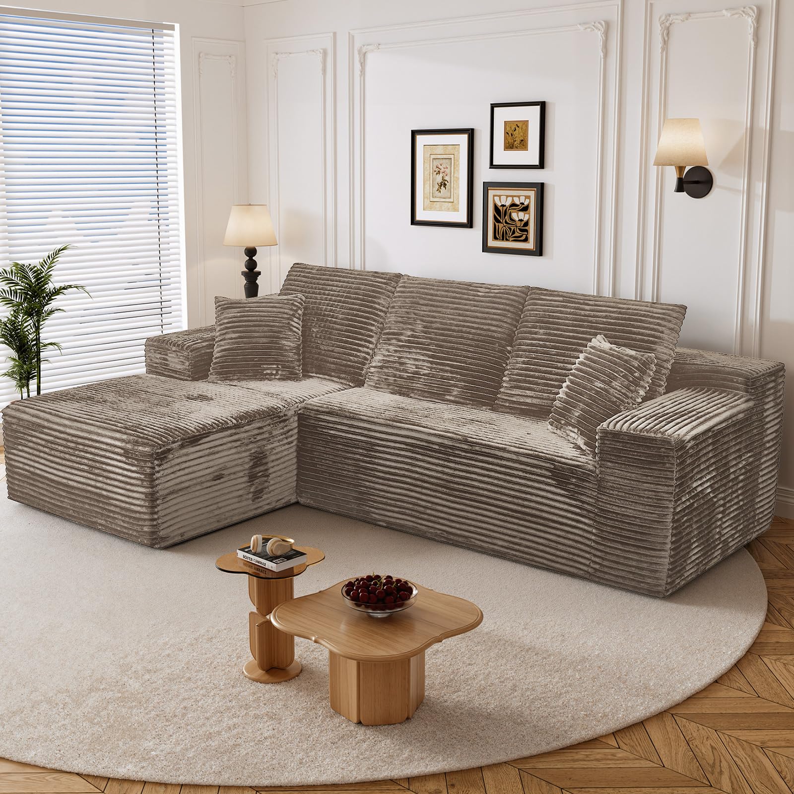 Photo 1 of ***PARTIAL SET***
Repantes 108" L Shaped Boneless Sectional Couches for Living Room, Comfy Corduroy Floor Cloud Sofa with Chaise, Wide Armrest, Deep Seat, Memory Foam, Assembly Free, Ideal for Small Spaces, Brown