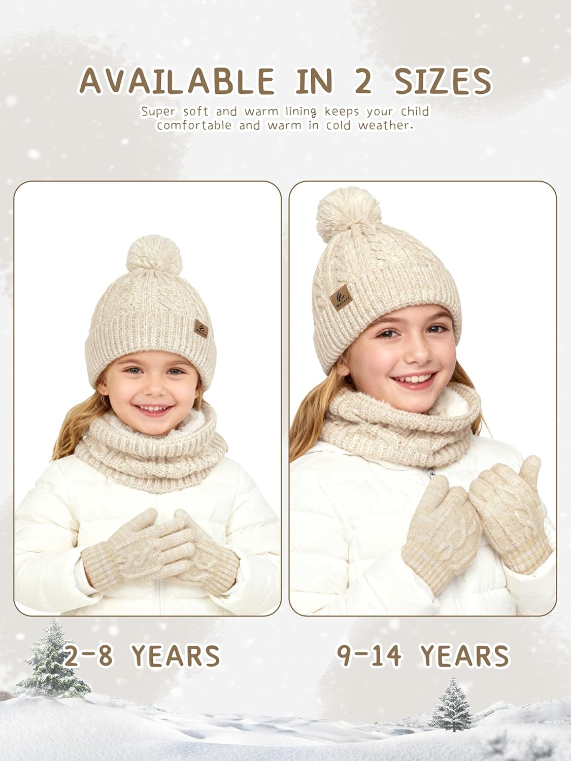Kids Winter Hat Gloves Scarf Set Toddler Winter Beanie with Pom Knit Neck Warmer Fleece Lined Gloves for Boys Girls - Image 7