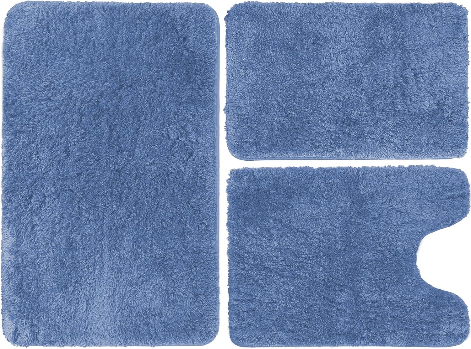 Blue Bath Mat for Bathroom Non-Slip, Extra Soft and Absorbent Bathroom Rugs Set 3 Piece, Water Absorbent Microfiber Shaggy, Machine Washable Thick Plush Bath Mats for Bathrooms Floor, Tub and Shower
