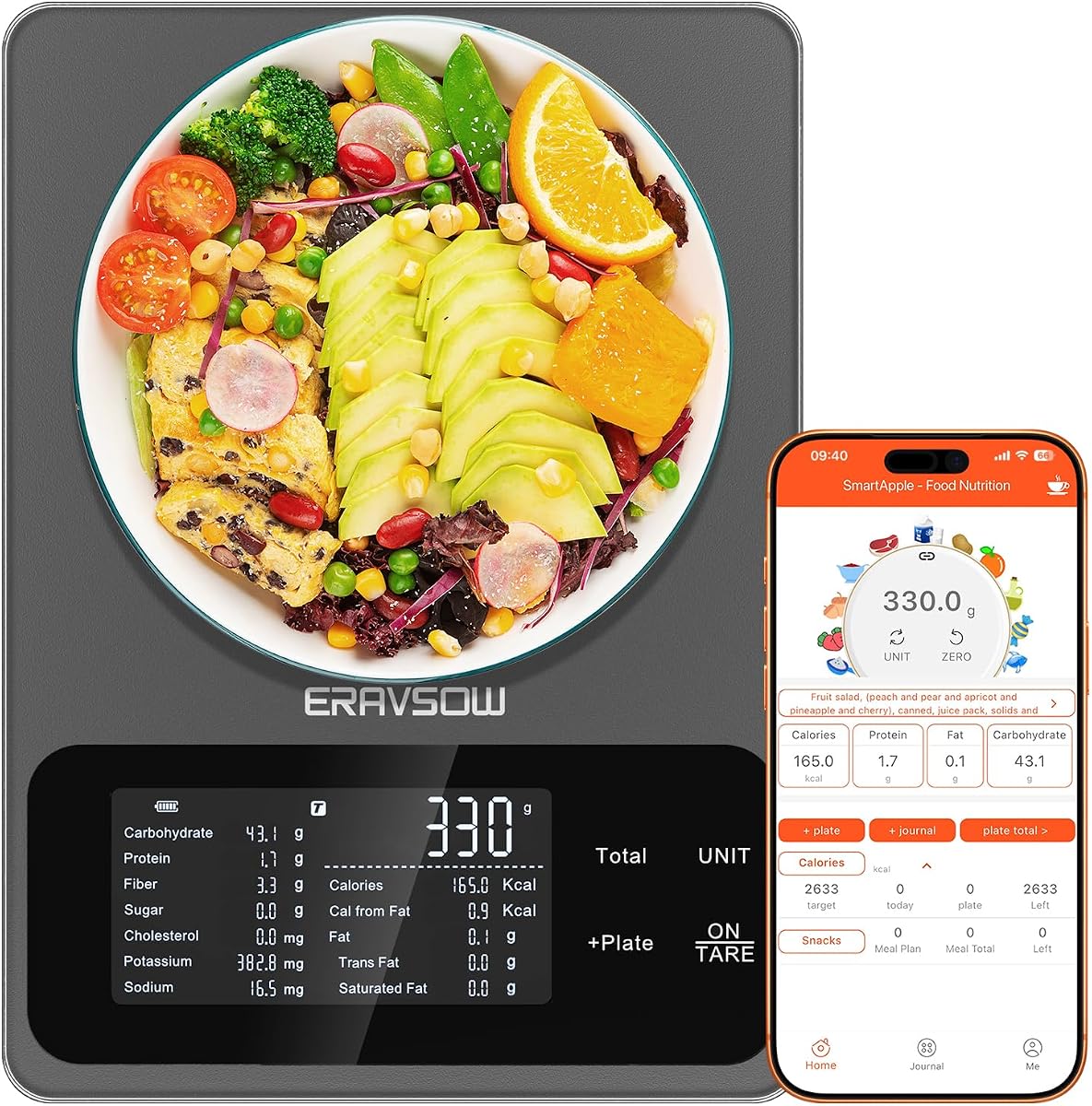 Smart Kitchen Food Scale, Nutrition App Tracks Calorie & Macros, 10kg/22lb | Powered by USDA Database; 30+ Nutrients in App; 12 Stats On-Screen; Visual Progress Charts; Dedicated Coffee Mode