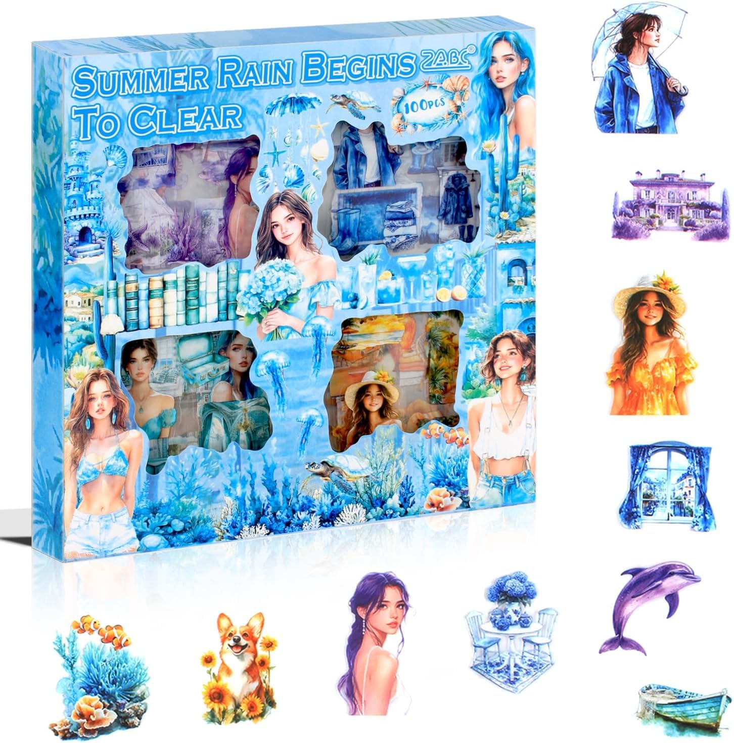 FunBlast Self Adhesive 640Pcs /100 Sheets, Aesthetic Butterfly Stickers, Retro Decorative Sticker's for Scrapbook, Japanese Style Sticker's for Project, Journals, Scrapbooking (Summer)