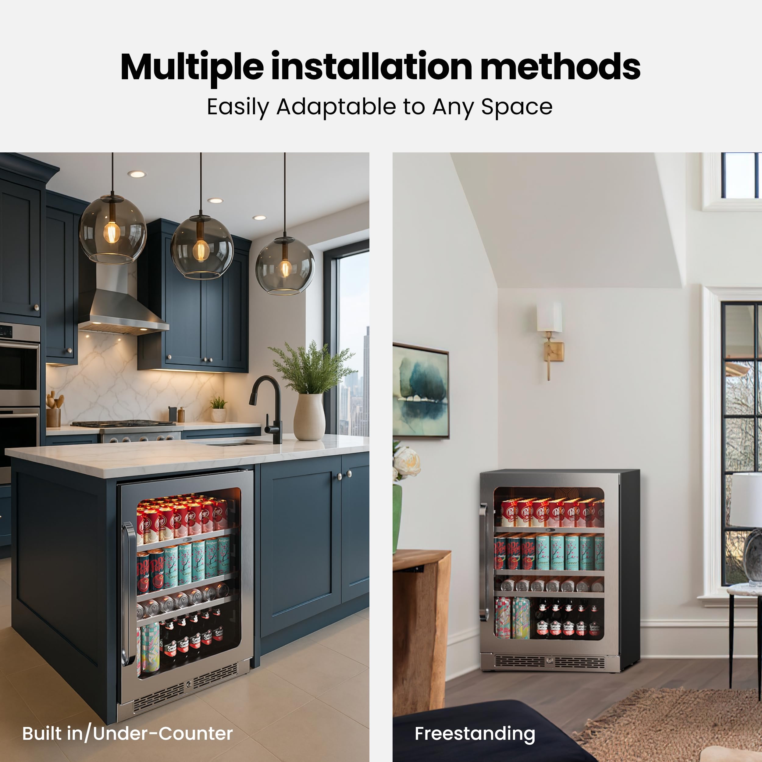 Whynter Beverage Refrigerator 24 Inch Drink Fridge With Glass Door Beverage Cooler 140 Cans Under Counter Beverage Fridge Freestanding 3 LED 34-54°F For Beer Home Bar Premium Series 5.65 Cu.Ft on Fridge.com - View 6
