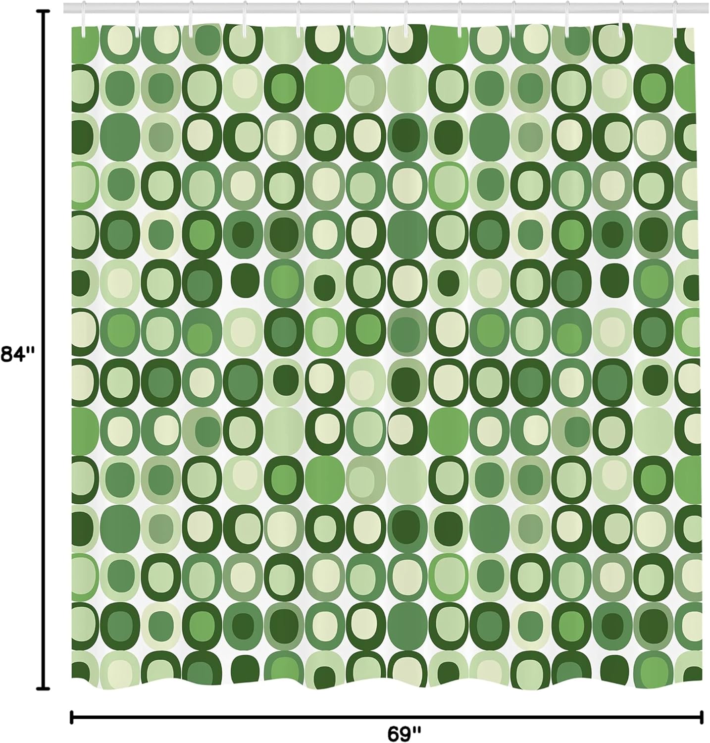 Ambesonne Mid Century Shower Curtain, Retro-Themed Styled Round Edged Mosaic Inspired Repeated Square Motif, Cloth Fabric Bathroom Decor Set with Hooks, 69" W x 84" L, Pistachio Green
