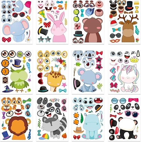 Miniatura 1 de 24 hojas de calcomanías para hacer tu propio animal, hojas de calcomanías para mezclar y combinar animales, calcomanías de animales para niños,