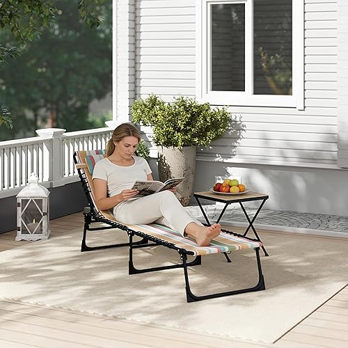 Miniatura 8 de Outsunny Tumbona plegable, silla de bronceado para patio, tumbona para exteriores con respaldo reclinable de 4 posiciones, asiento de malla