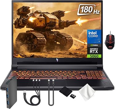 Acer Nitro V 16 16" WUXGA 180Hz Gaming Laptop, Intel Core 7 240H, NVIDIA GeForce RTX 5060, 16GB DDR5, 1.5TB Storage512GB SSD&1TB Docking, Backlit Keyboard, Copilot+PC, Nitro Mouse, Win 11, Black