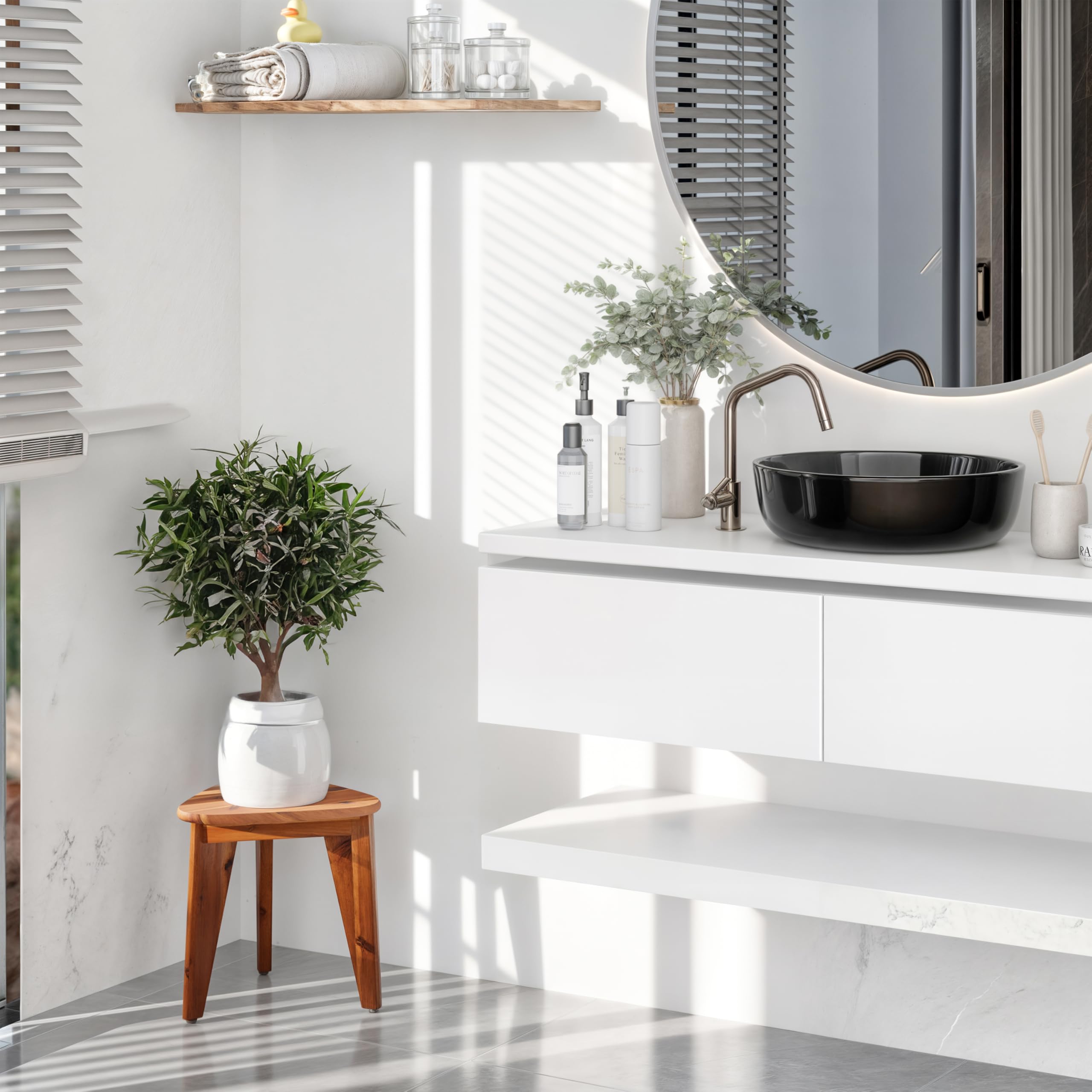 Panca per doccia, vasca da bagno in legno Sgabello da bagno con vasca, sedia da bagno angolare con ripiano per stoccaggio per interni all'aperto sedile/panca in legno (Size : 42x27.5x33.5cm