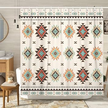 Southwestern Colorful Shower Curtain for Bathroom Decor Retro Aztec Shower Curtains Boho Fabric Native American Pattern Tribal Navajo Shower Curtains Set, 72X72 Inches with Hooks