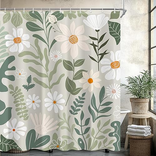 Miniatura 9 de Juego de cortinas de ducha con flores bohemias negras y beige para baño, 60 pulgadas de ancho x 72 pulgadas de alto, cortina de ducha retro de los