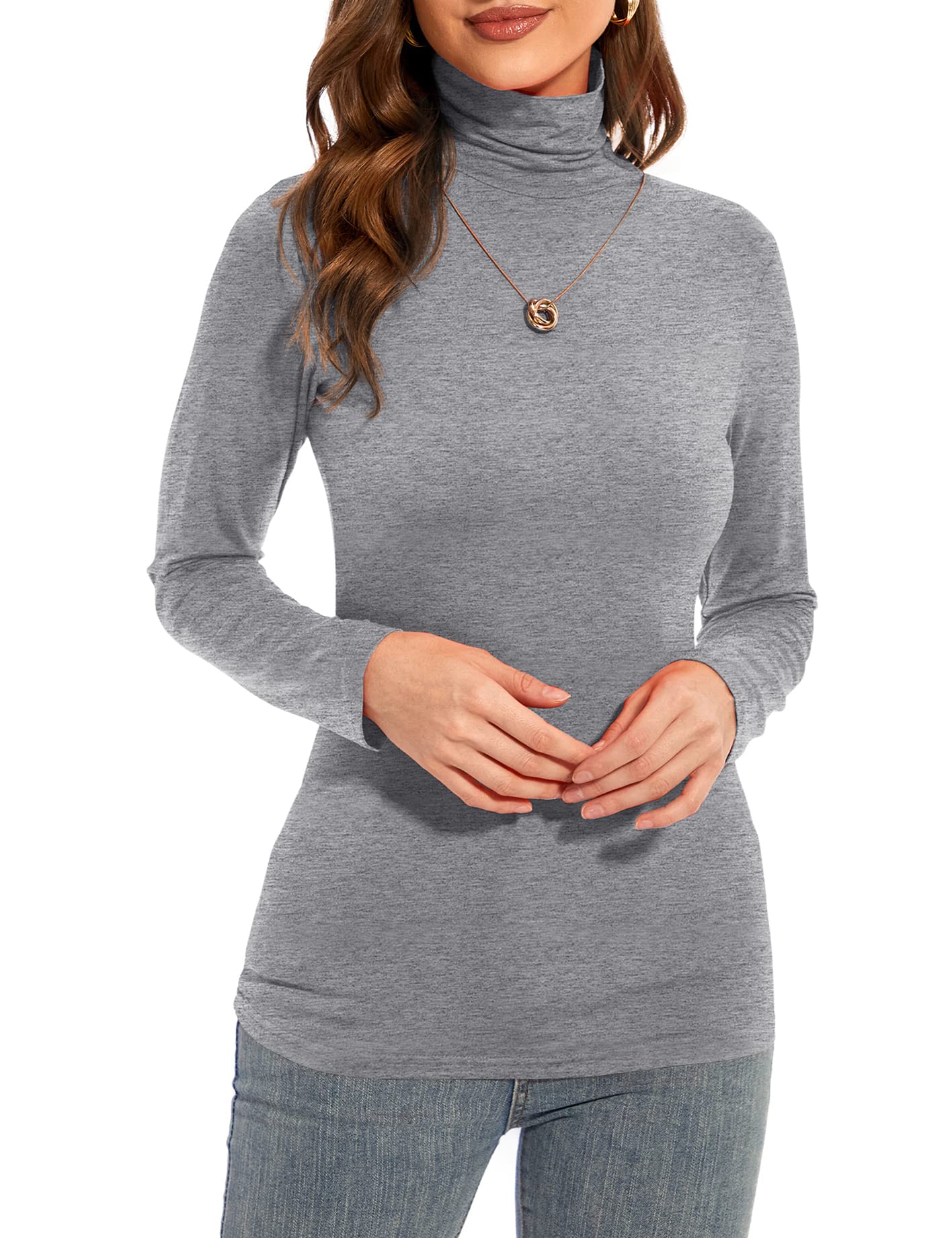 Womens Long Sleeve Turtleneck T-Shirts Casual Lightweight Slim Fit Cozy Base Layer Top