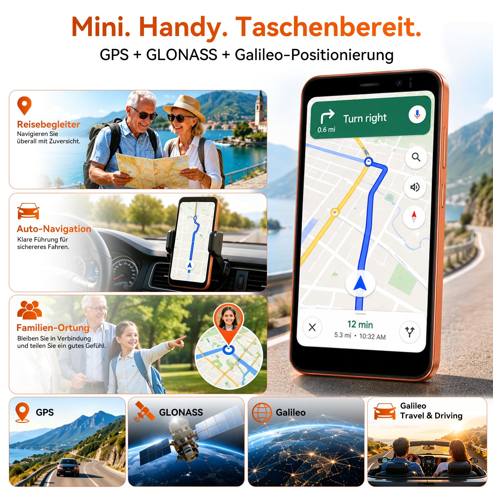 Blackview Wave 2C Mini Handy Android 16, 5" HD+ IPS Smartphone Ohne Vertrag, 9GB+32GB/1TB, 4G Dual SIM/Face ID/GPS, Orange