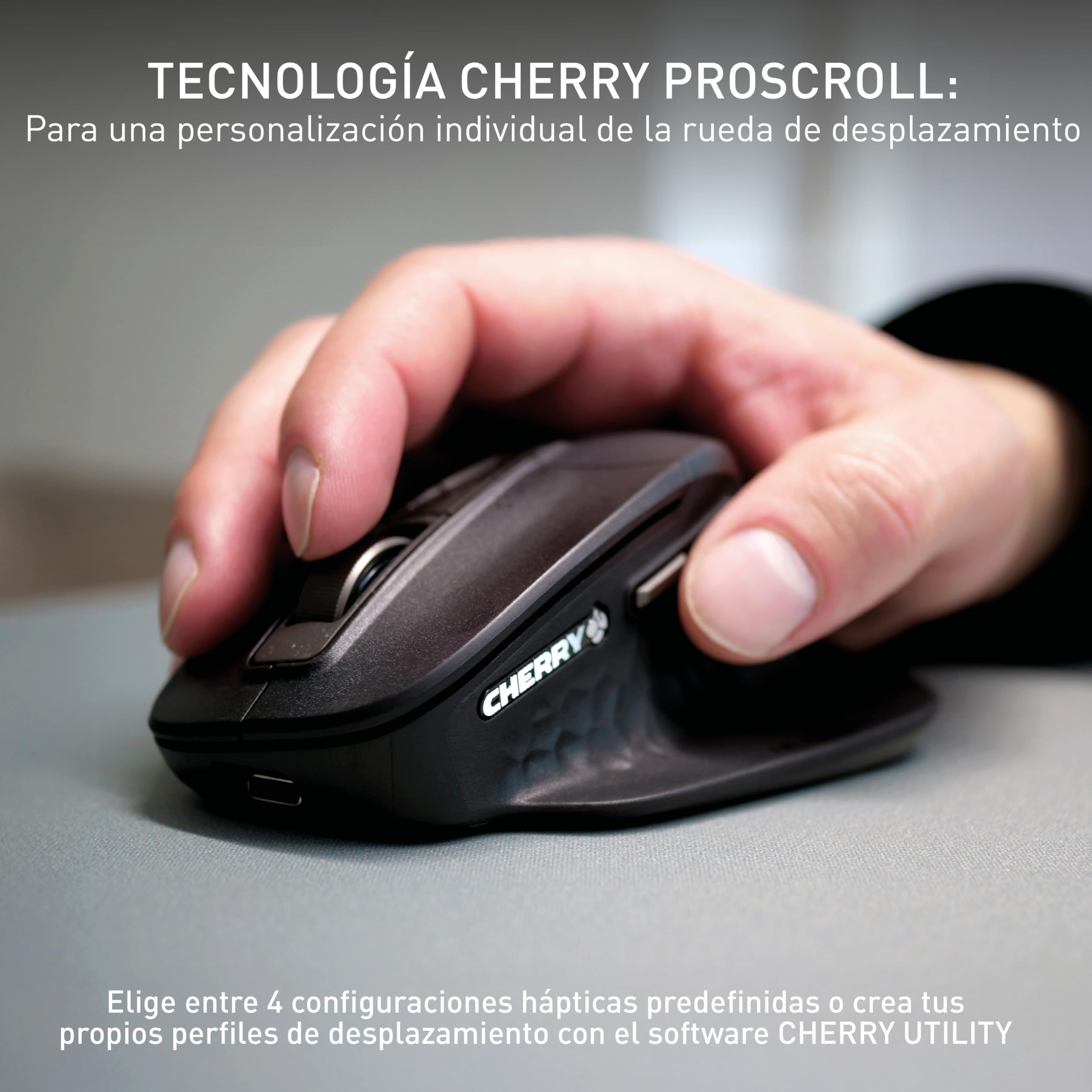 CHERRY Stream Desktop Ultimate, Conjunto de Teclado y Ratón Inalámbricos Multidispositivos, Distribución US (QWERTY), Ratón Ergonómico para Diestros, Negro