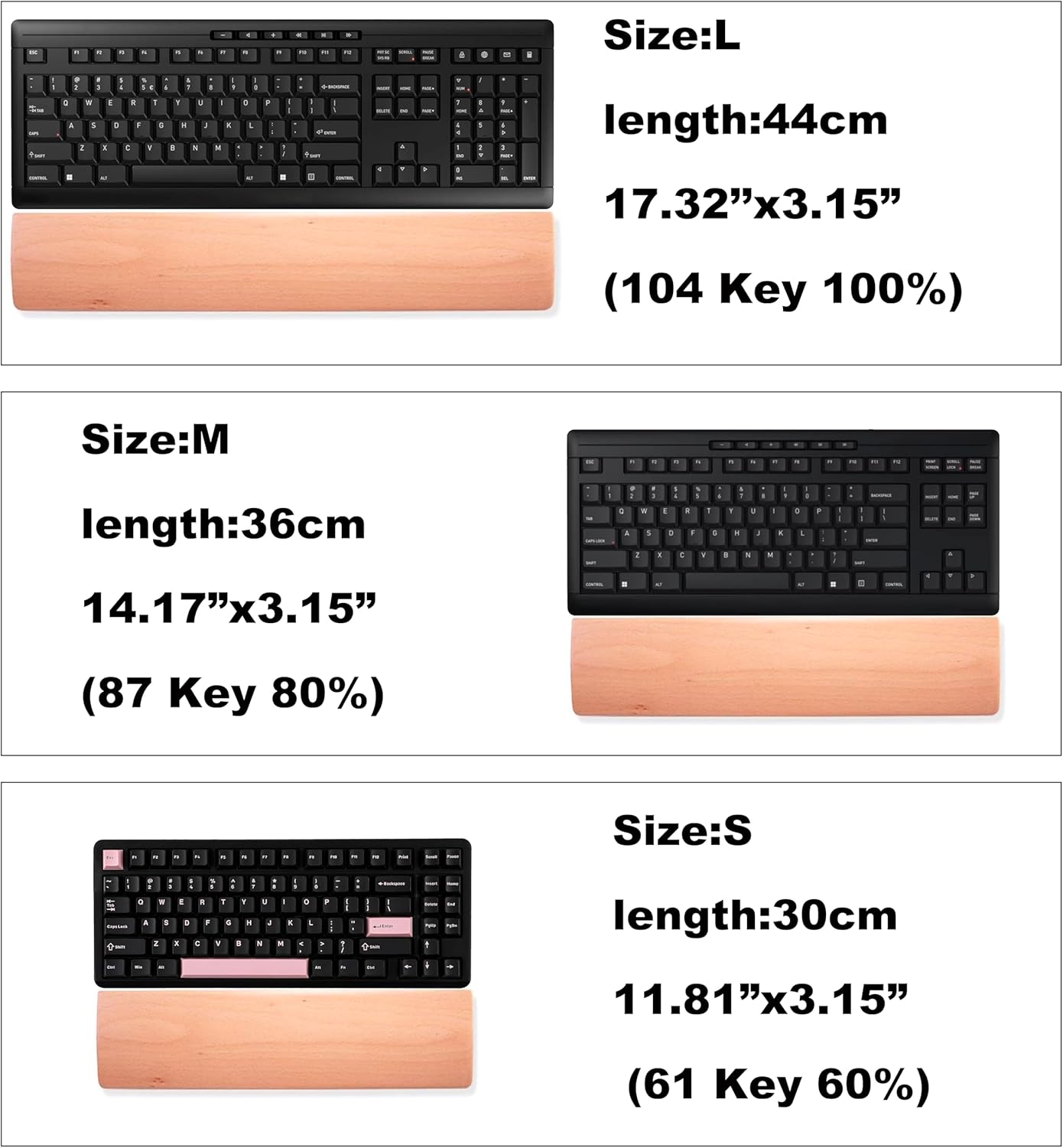 HomeDo Wooden Wrist Rest for Mechanical Keyboards, Support pad for Palm, Ergonomic Rest for Typing and Gaming,Palm Rest,Hand Rest (Beech,17.32”x3.15”(104 Key 100%))