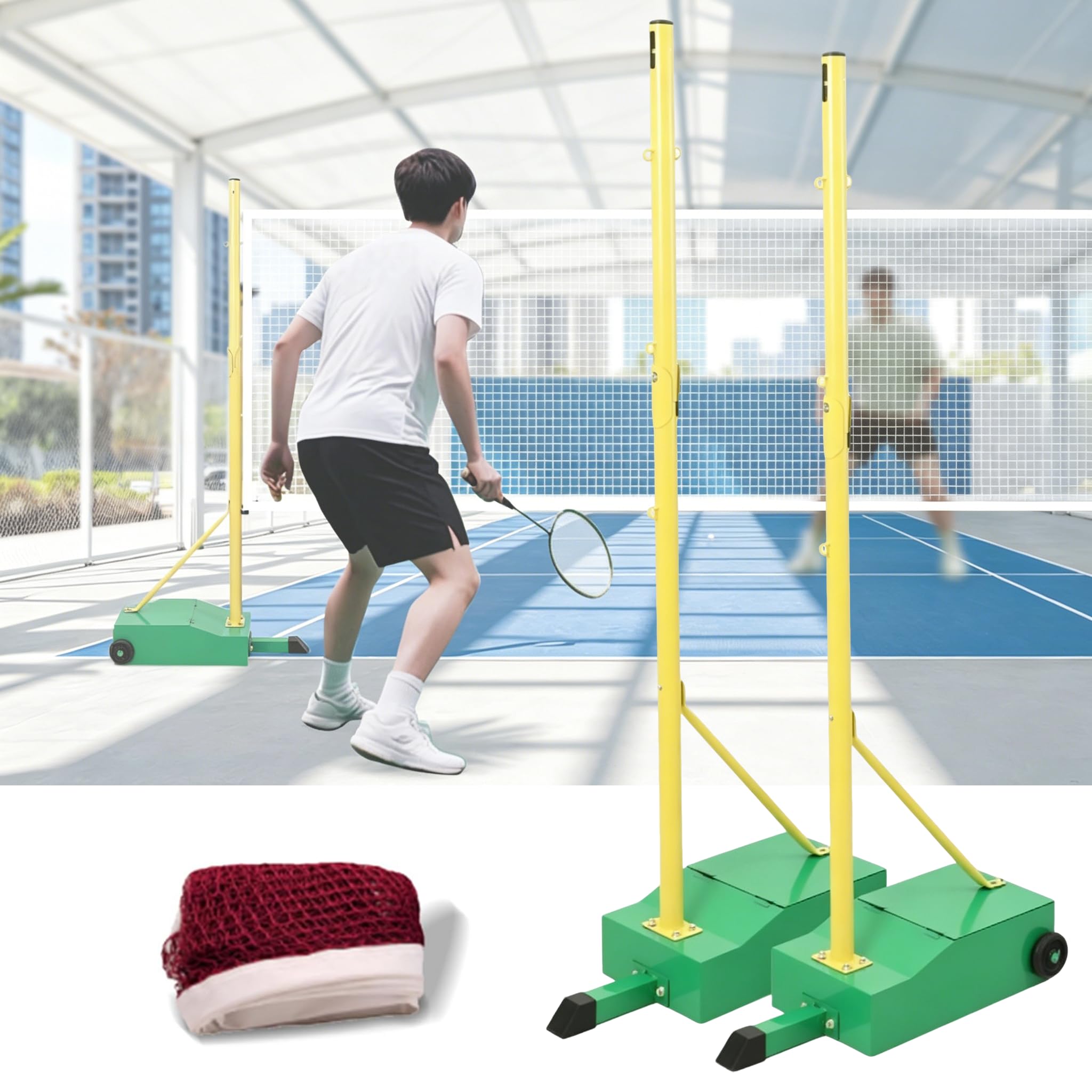 Przenośna siatka do badmintona Tyczka 1,55 m, wytrzymały stojak do badmintona z siatką i kołem, do treningu na korcie Driveway Stadium School Park