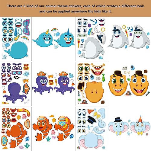 Miniatura 8 de 36 calcomanías para niños, haz tu propio animal con peces, dinosaurios, unicornio, animales de safari, manualidades, regalos de fiesta, bolsas de