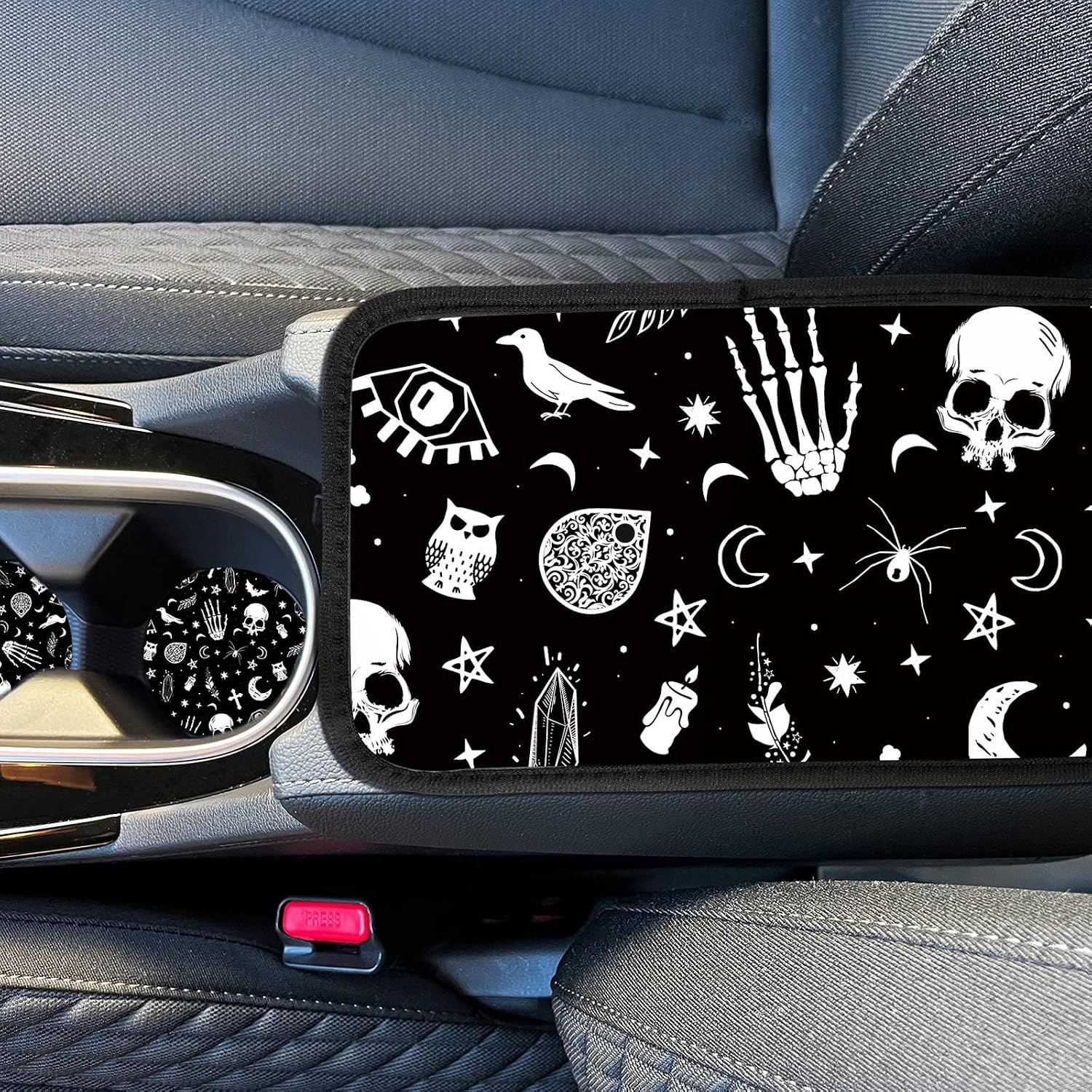 Frienda 10 Pcs Car Seat Covers for Women Accessories Interior Seat Covers with Steering Wheel Cover, Wrist Strap, Car Cup Mats, Armrest Pad, Shoulder Pad, Key Chain