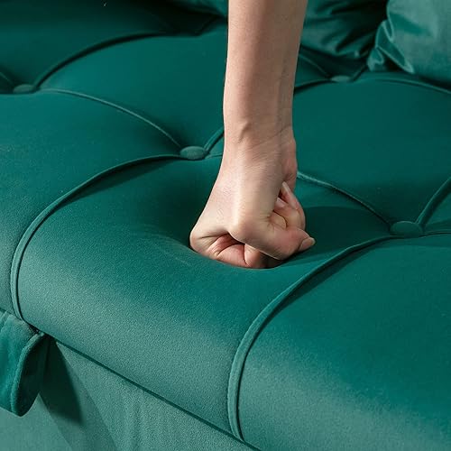 Miniatura 4 de Mini sofá biplaza con almacenamiento, moderno sofá pequeño de terciopelo con botones de 53 pulgadas para sala de estar, dormitorio, oficina, extremo