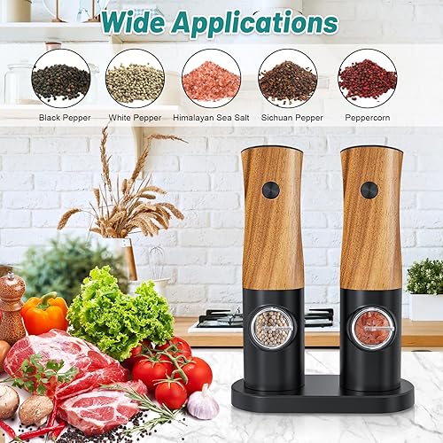 Miniatura 6 de Juego de molinillo eléctrico de sal y pimienta Molinillo de sal automático a batería con salero y pimienta, juego eléctrico con luz automática