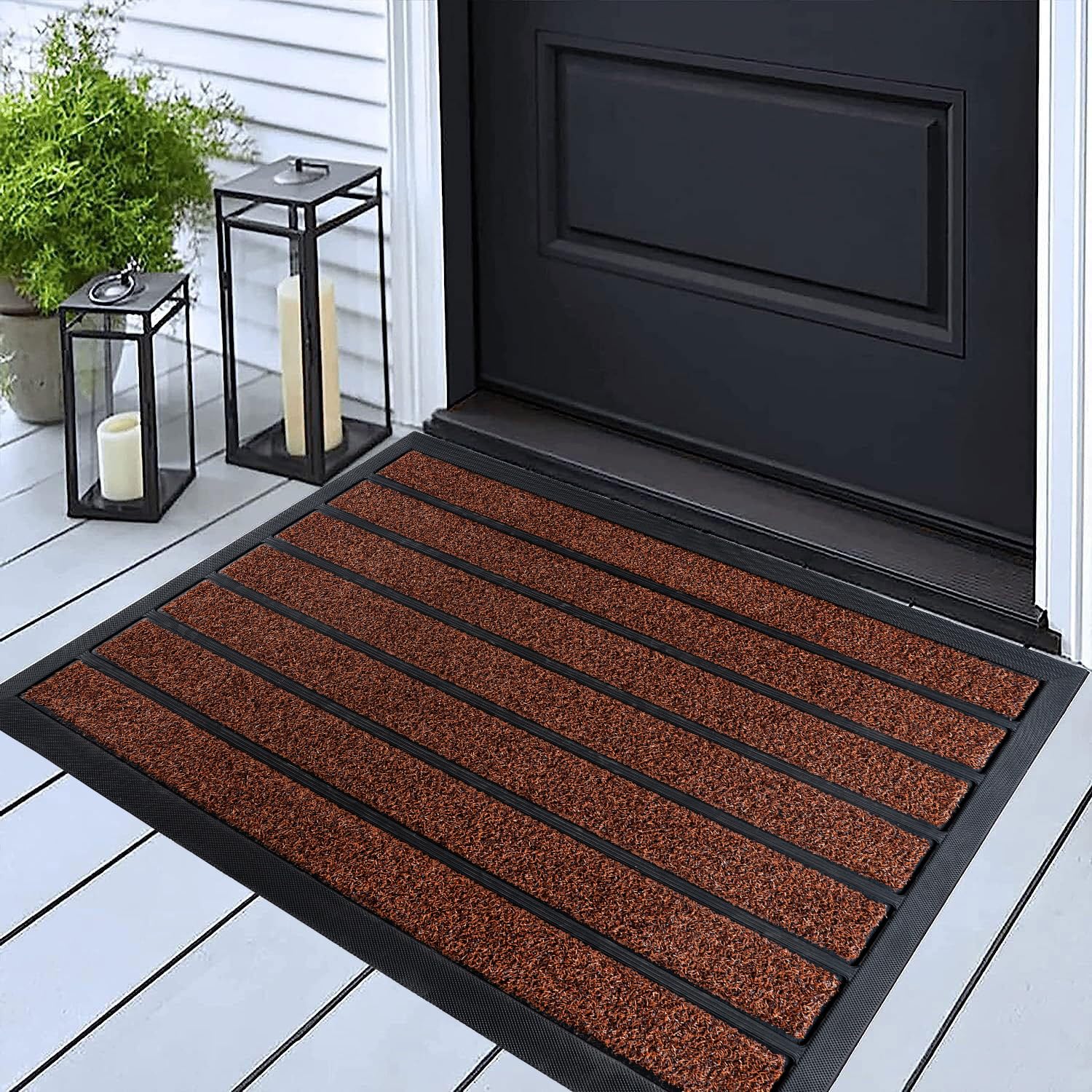 ubdyo Extra Durable Door Mat - Dirt Trapping Outdoor Welcome Mats - Non-Slip Outdoor Indoor Entrance - Low Profile Front Doormat (30" x 17", Bright Burgundy)