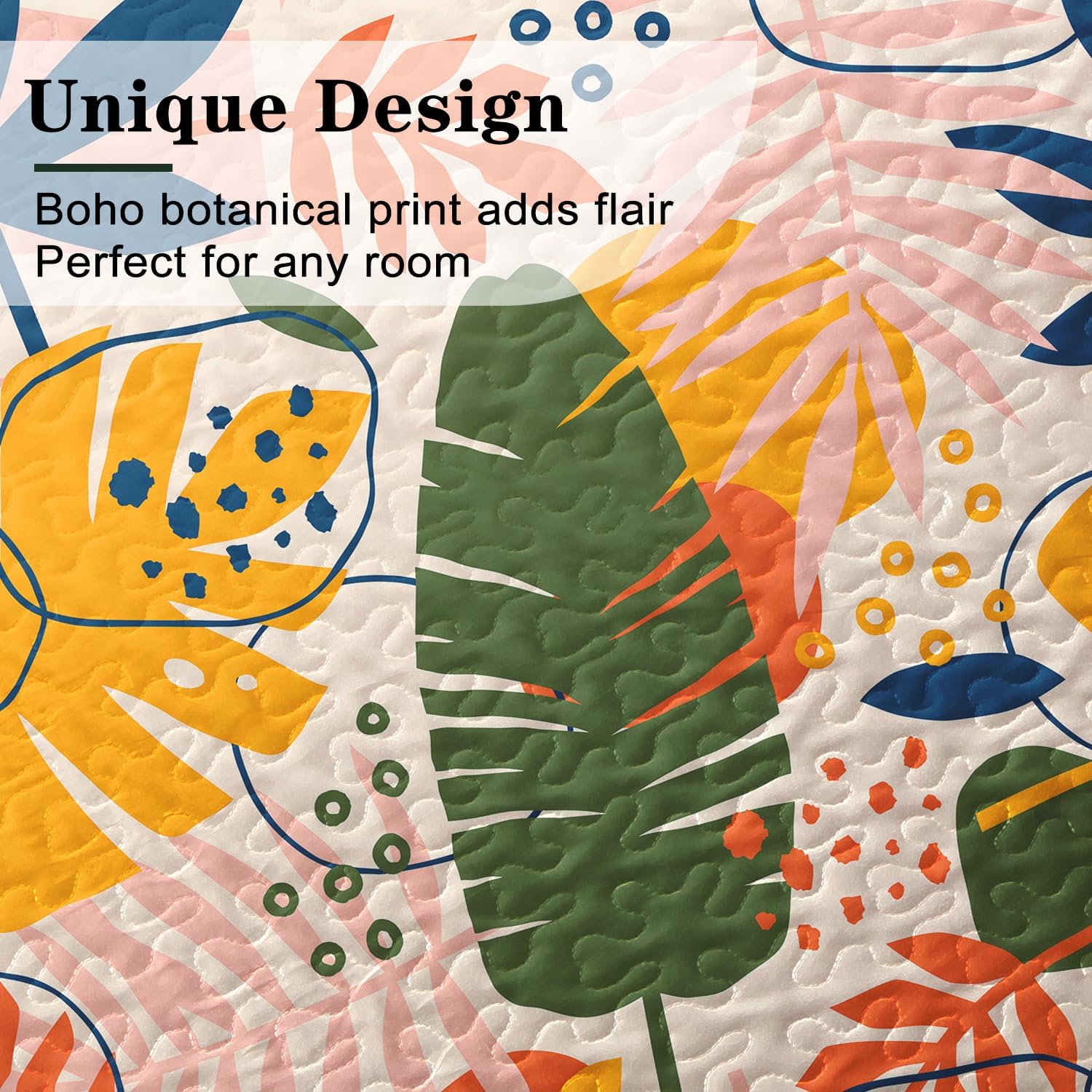 Yogeneg Queen Quilt Bedding Set,Green Yellow Botanical Pattern White Full/Queen Quilt Set,3 Piece Lightweight Soft Summer Bedspread Coverlet with 2 PIillow Shams,All Season(White,90"x96") - Image 4