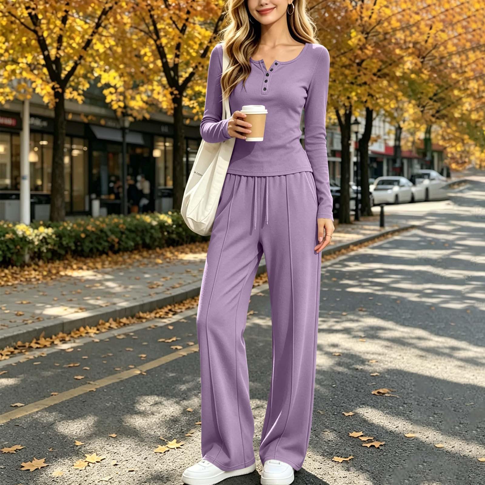 Chandal Mujer,Conjunto de Top Manga Larga y Pantalón Ancho con Bolsillos