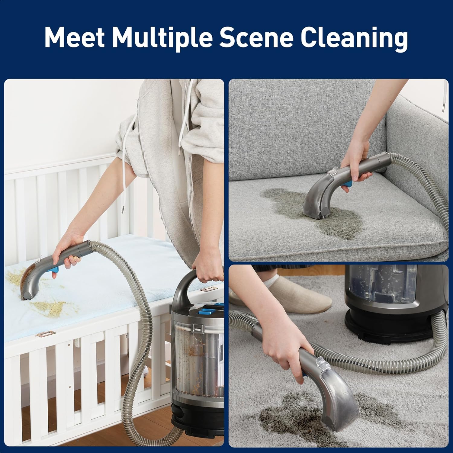 Portable Carpet Cleaner Machine & Upholstery Deep Cleaner, Pet Stain Remover, 20Kpa Powerful Suction Portable Stain Cleaning for Upholstery, Carpet, Couches, Car and Auto Detailer, Car Seats, Grey