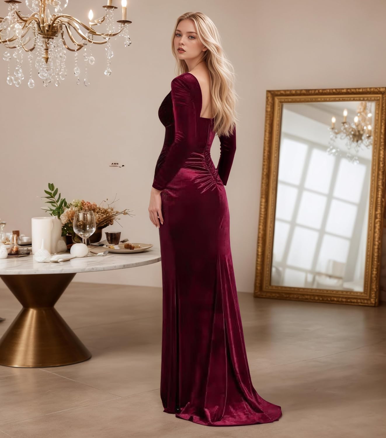 Velvet Bridesmaid Dress for Women Ruched Prom Dresses 2026 Mermaid Formal Party Gown with Slit - Image 4