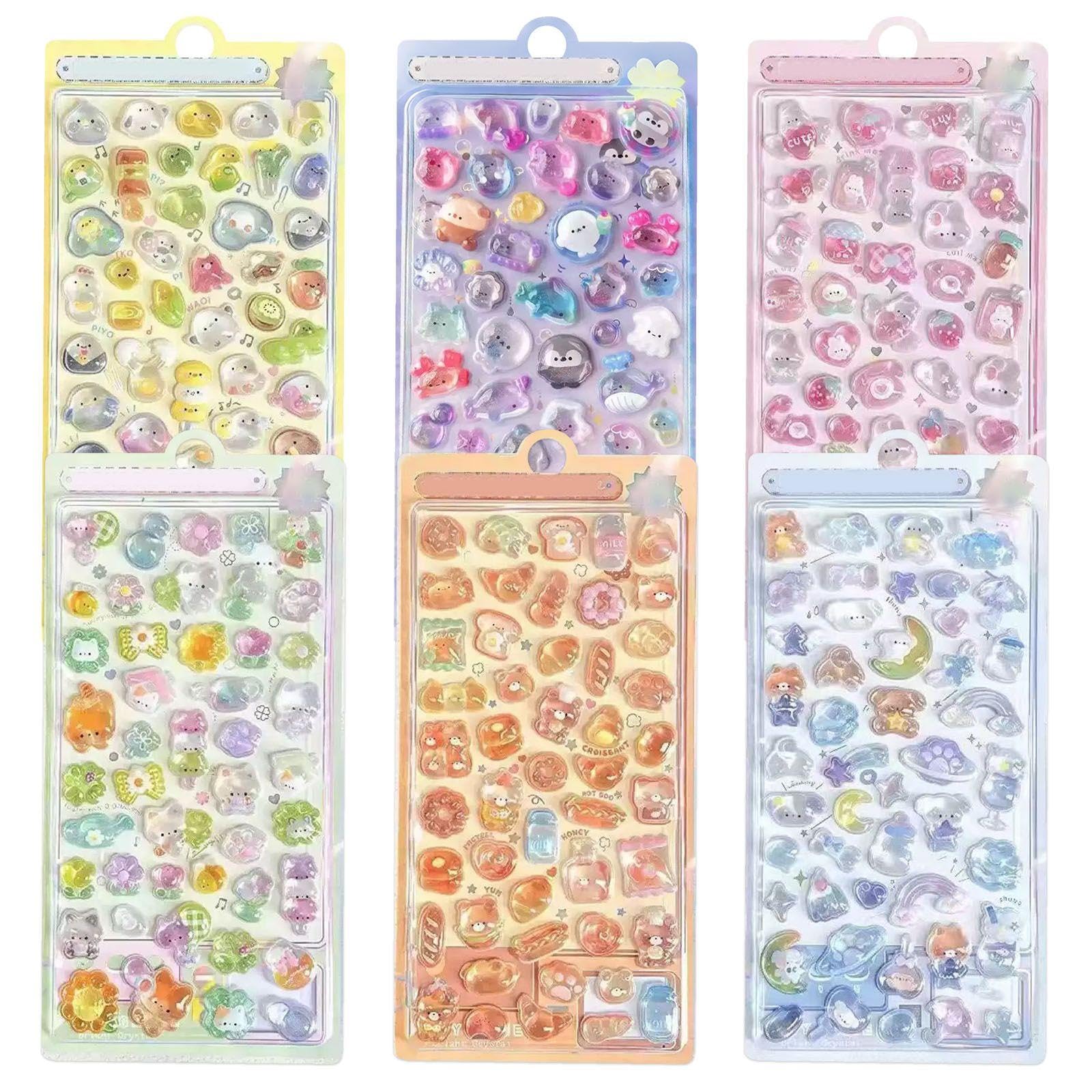 Wufgwbd Color 6 Embossed Stickers, Cute Cartoon Three-Dimensional, Can Be Repeatedly Pasted And Not Easy To Leave Glue, Suitable For Hand Account Decoration, Gift Rewards.