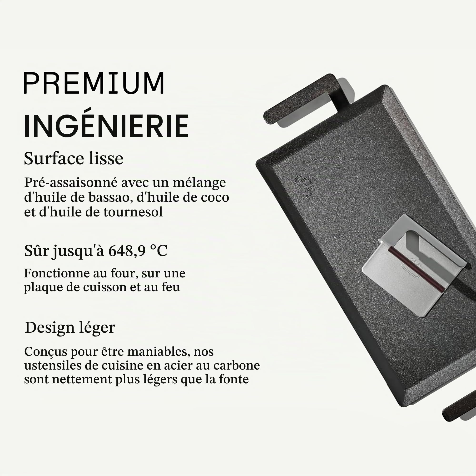 Made In Cookware – Plaque chauffante en acier au carbone + presse-grill – (comme la fonte, mais en mieux) – Fabriquée en Suède - Batterie de cuisine professionnelle – Compatible induction